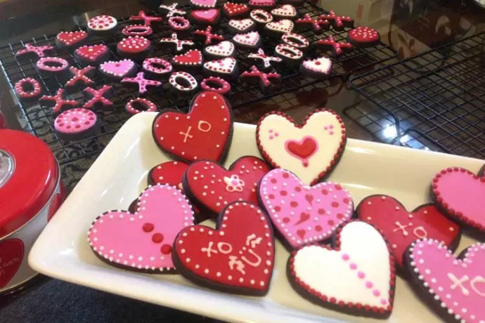 Plate of Chocolate Heart-shaped Cutout Cookies