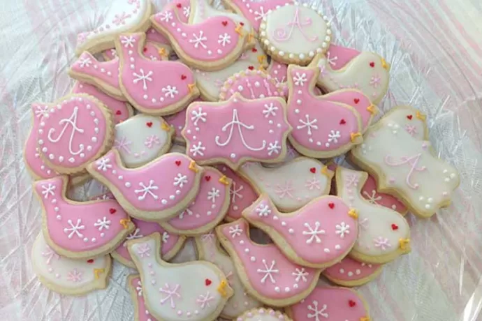 Pink and white cookies for baby Amelia’s christening