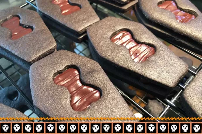 Coffin Cookies with Bone-shaped Peek-a-Boo